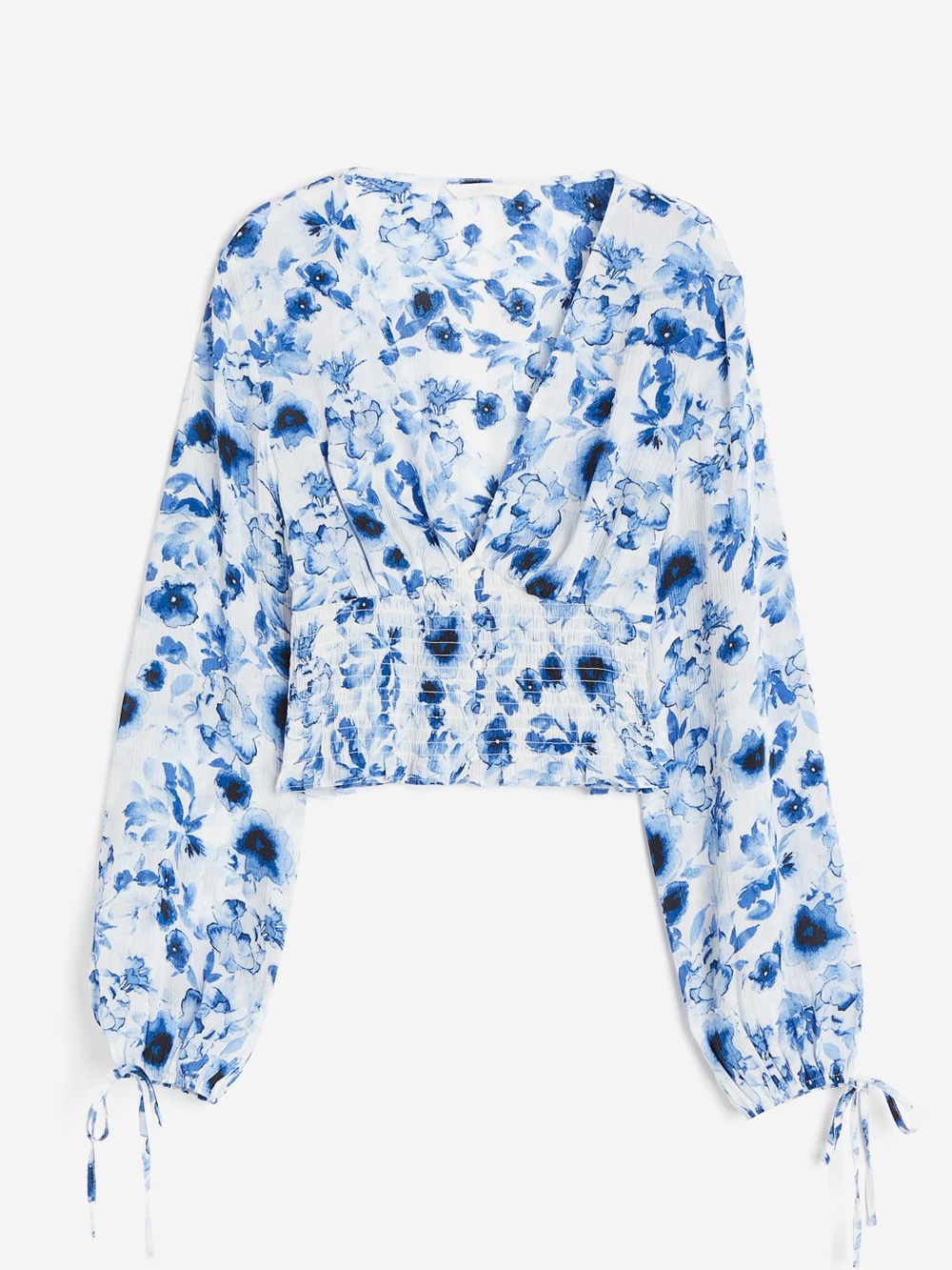 H&M NWT Blue Floral V-Neck Long Sleeve Crop Top